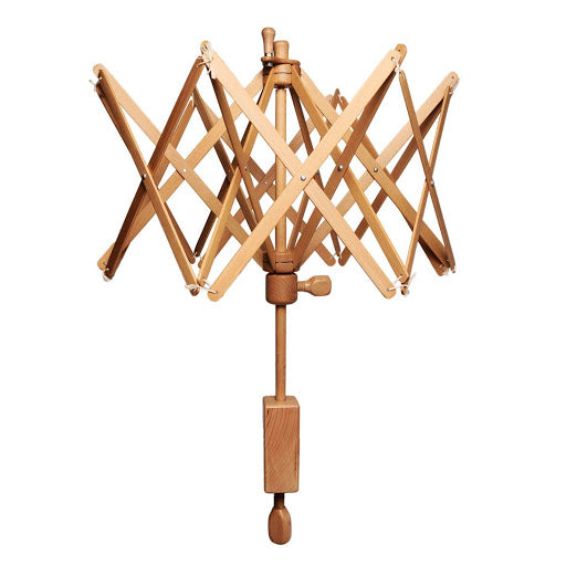 Image of wooden yarn swift, used to wind yarn into a ball.